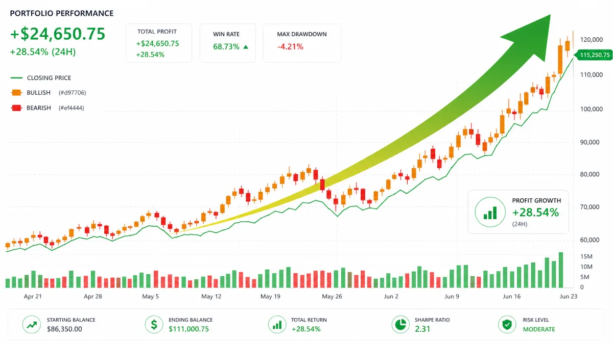 Prudente Portexia AI — gráfico de crescimento de lucro
